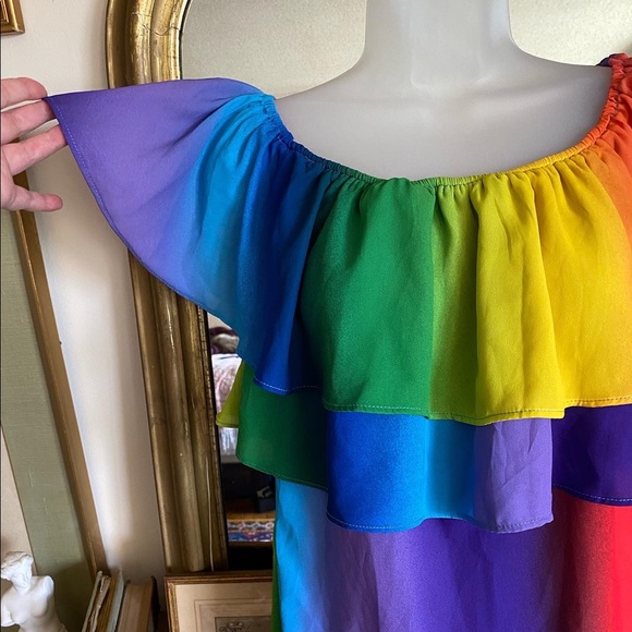 XL New York & Co. Rainbow Flounced Off-the-shoulder Top (Perfect for PRIDE) - Picture 2 of 8
